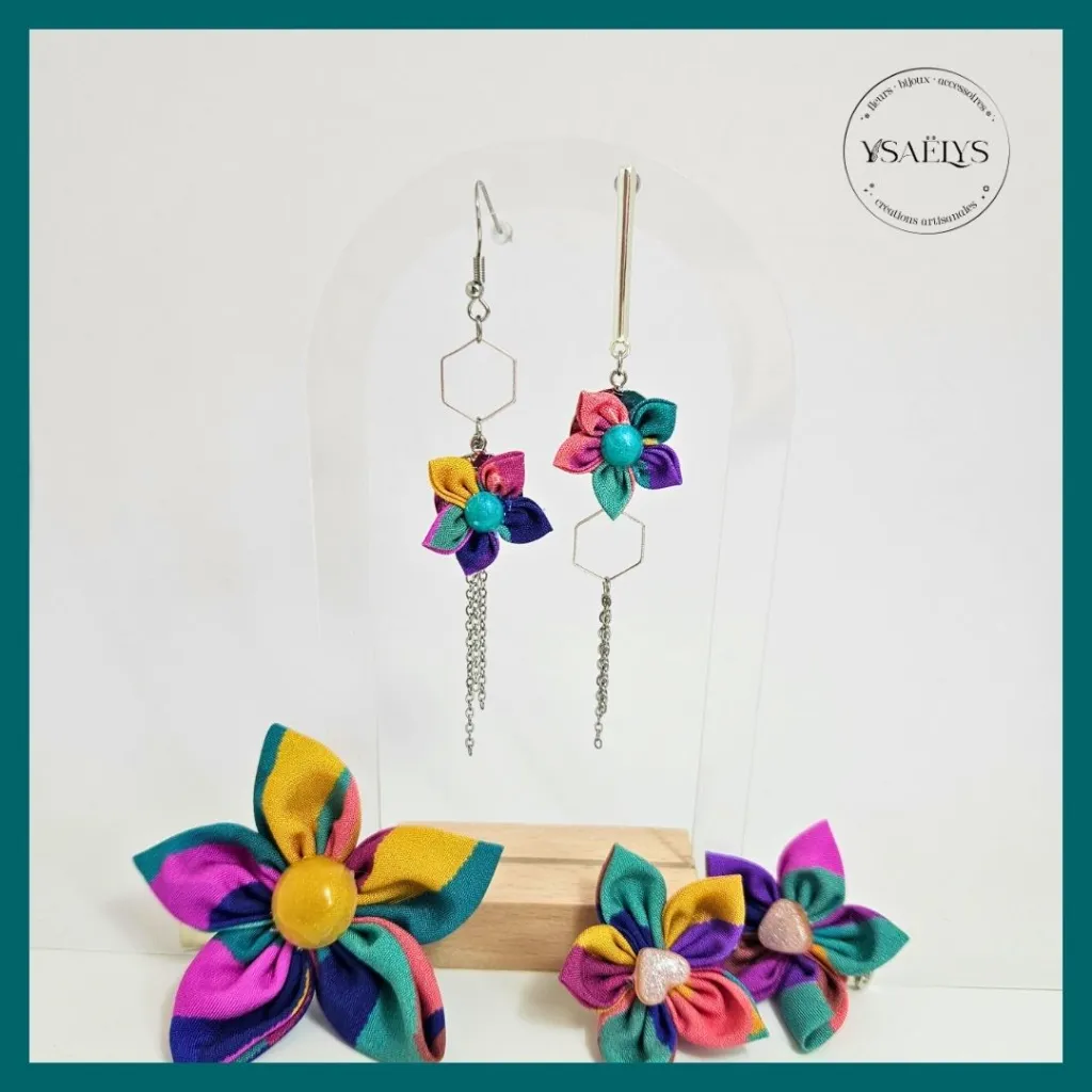 Boucle d'oreille Ysaëlys Fleurs Hexa Asymétrique