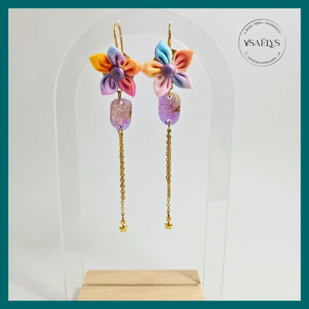 Boucle d'oreille Ysaëlys Fleurs Multico et Résine