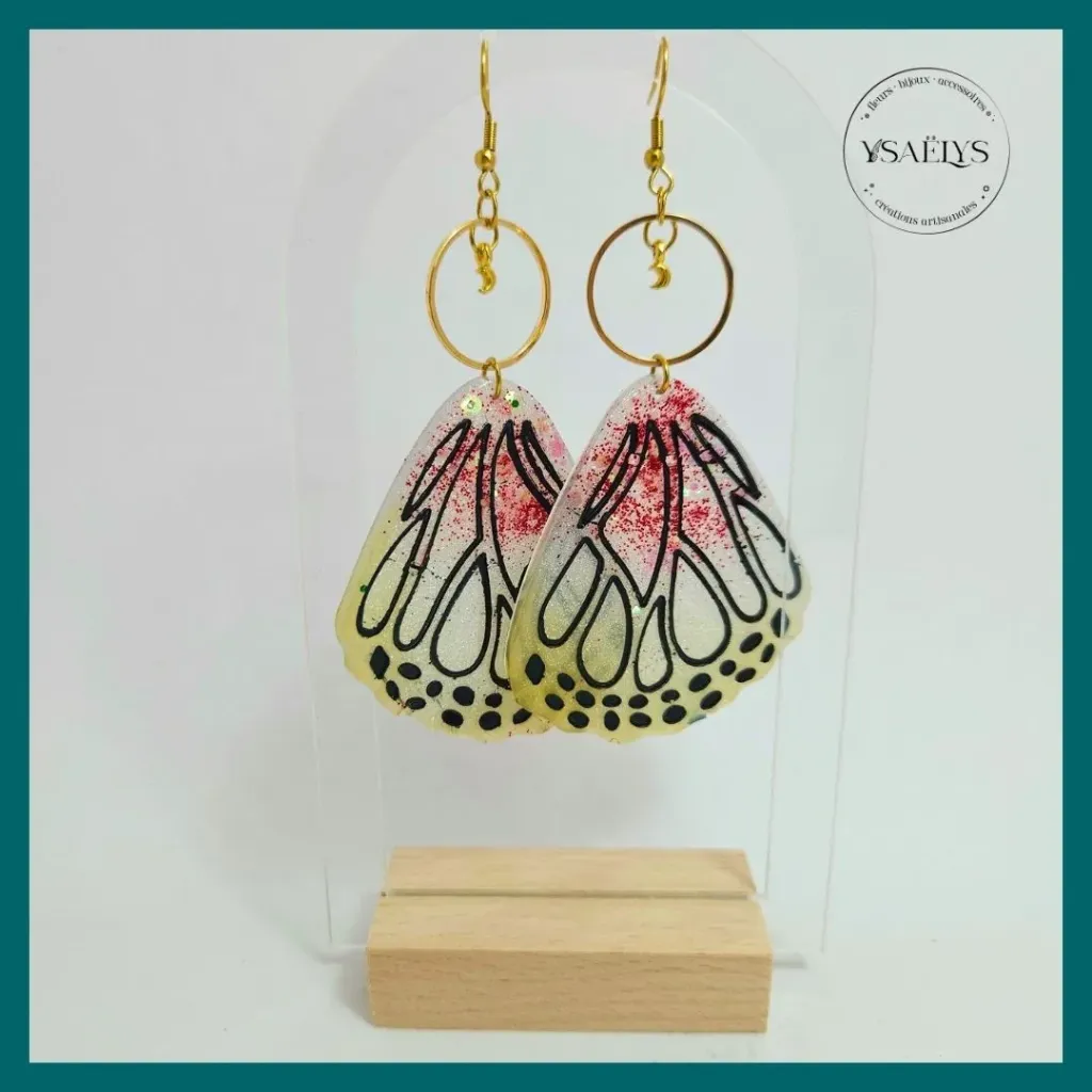 Boucle d'oreille Ysaëlys Ailes de fée Rouge et Jaune