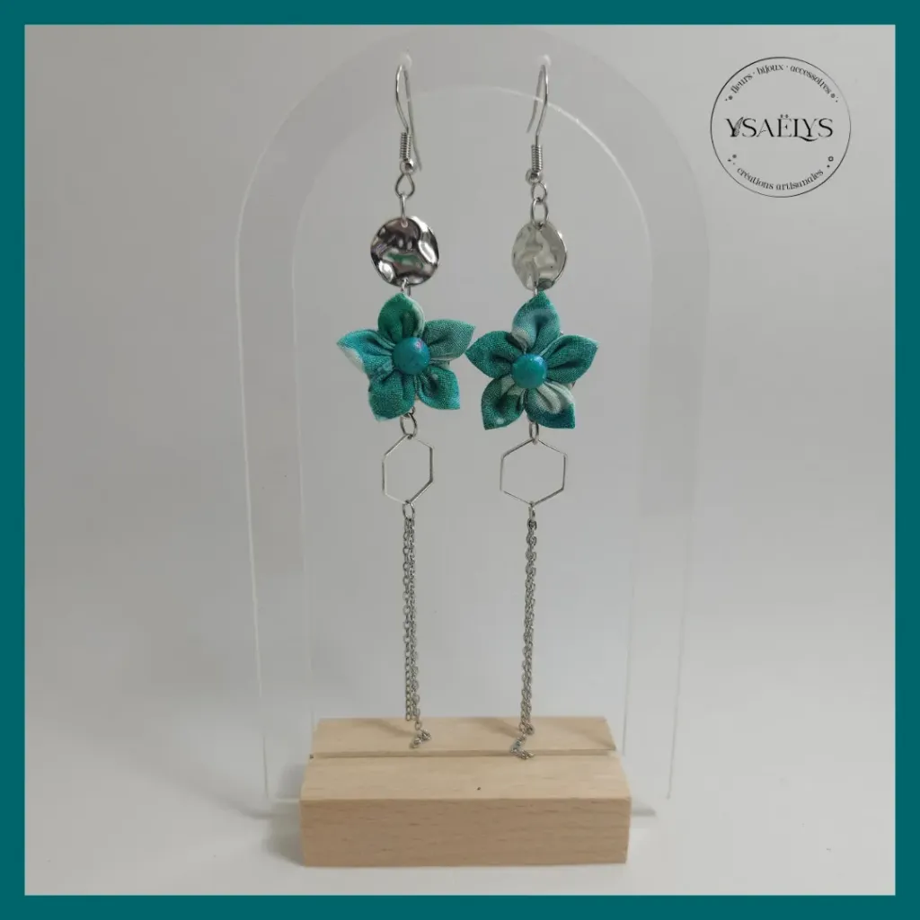 Boucles d’oreilles Ysaëlys florales turquoise