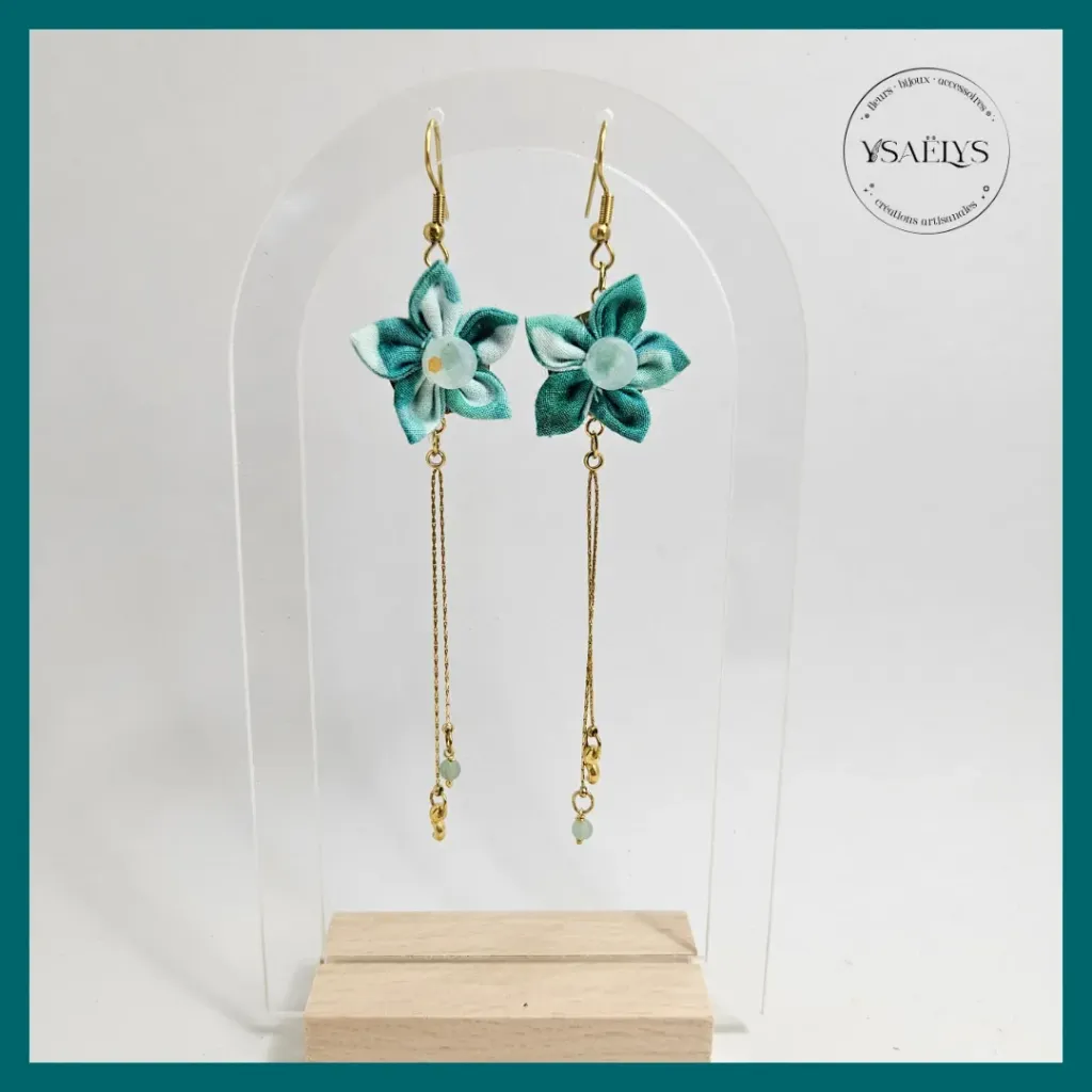 Boucles d’oreilles Ysaëlys Fleurs d’Émeraude Céleste