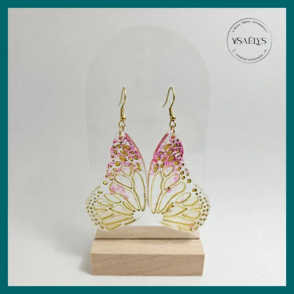 Boucle d'oreille Ysaëlys Ailes de Phénix Rose